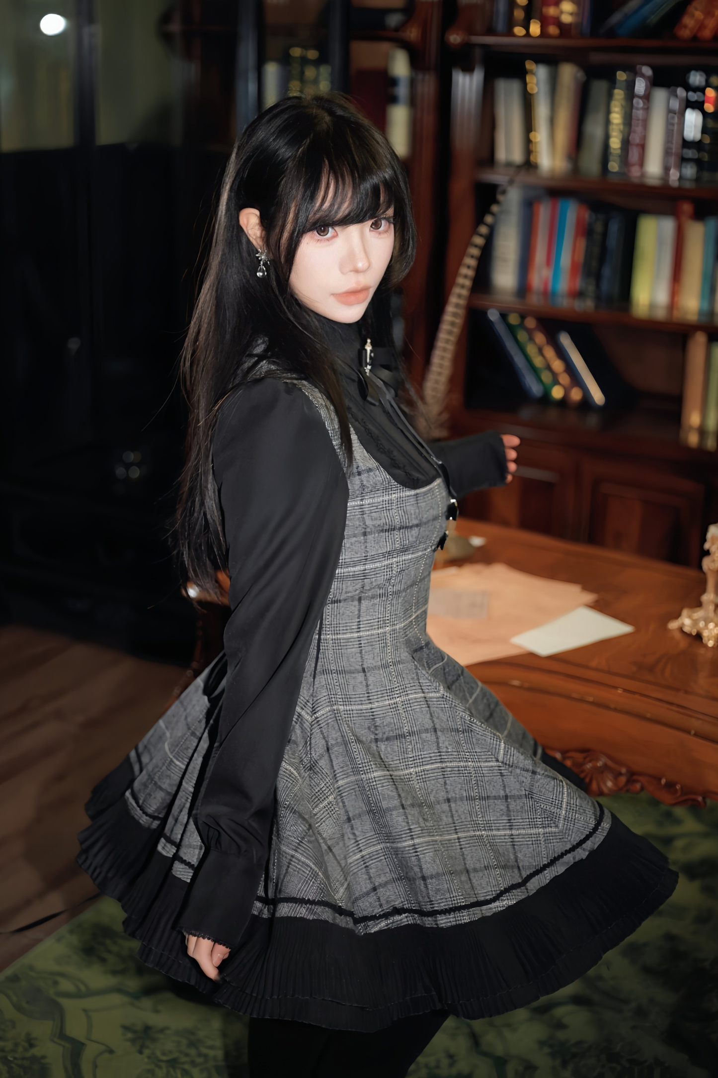 チェックベルトフレアドレス