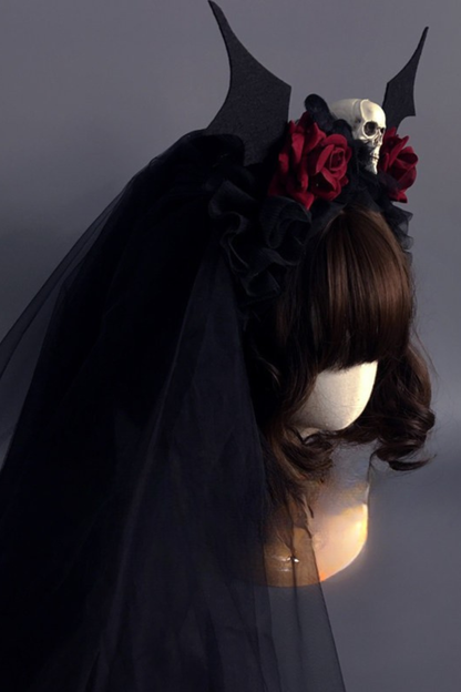 ゴシックスカルヘアクリップ+ベール+ヘアバンド+ヘアピン