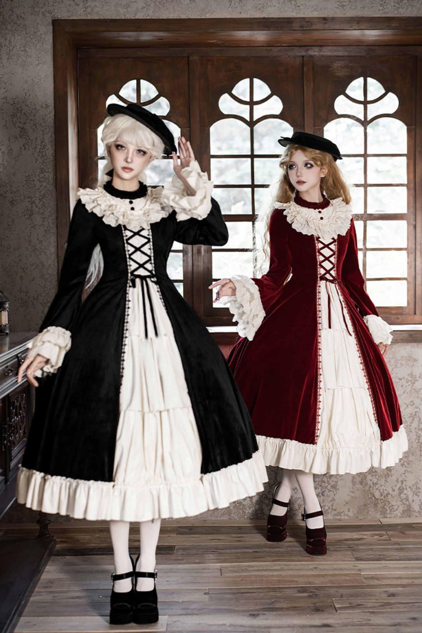 クラシカルエレガントドレス+カラー+リボン+ハット