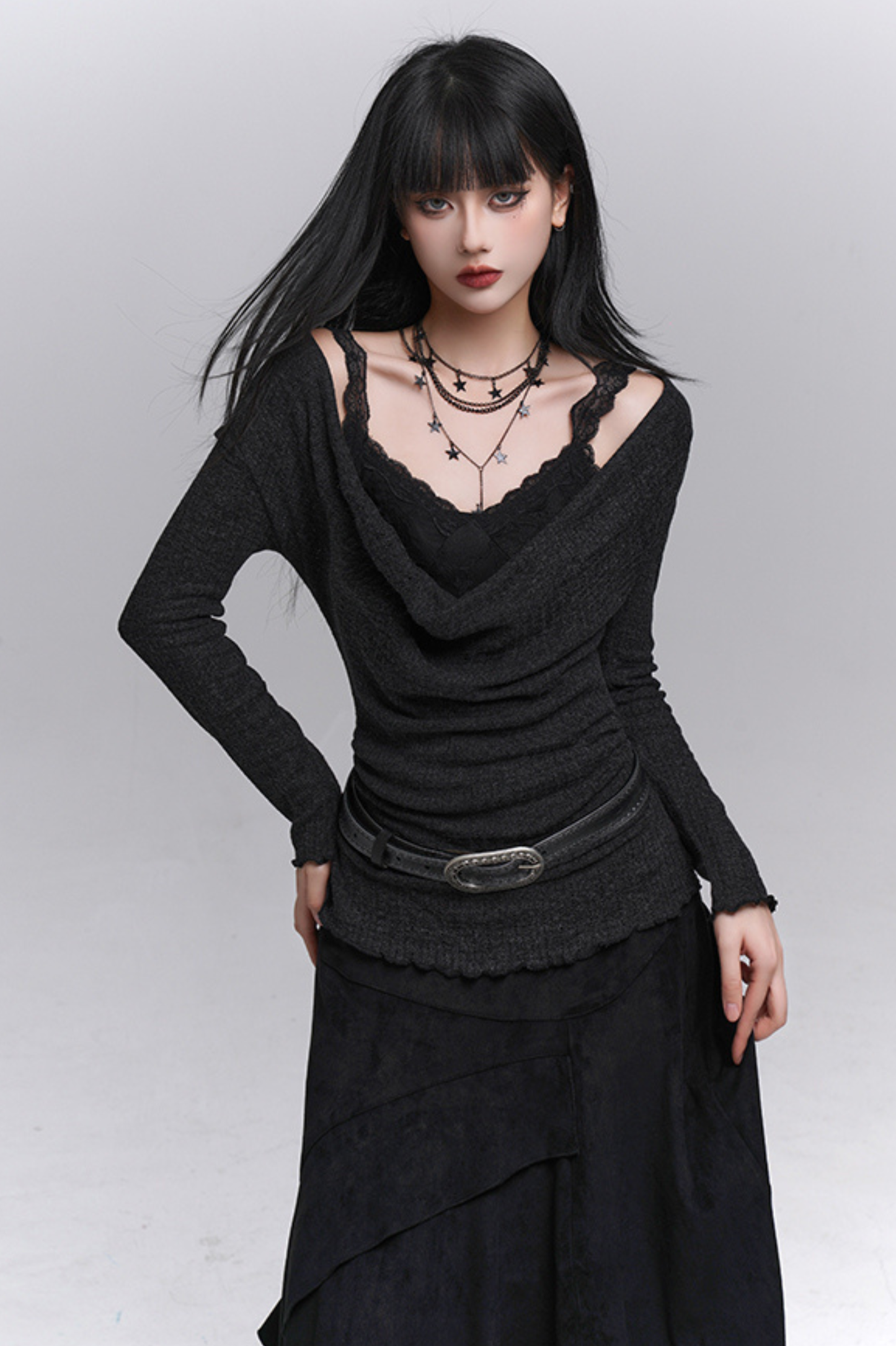 レースインナーY2Kオープンネックトップス