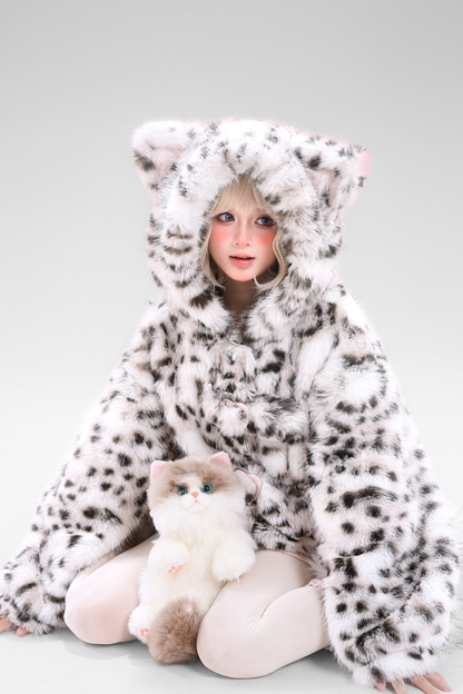 レオパードフード付きファーコート