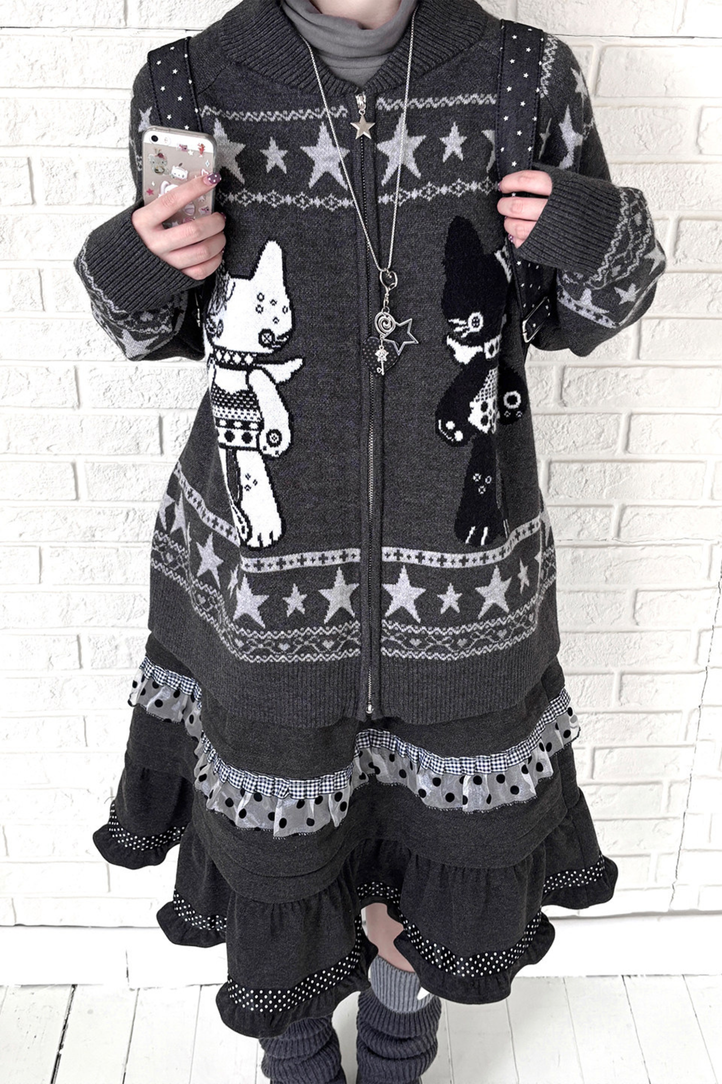 Y2K Jacquard Cardigan + Flare Skirt