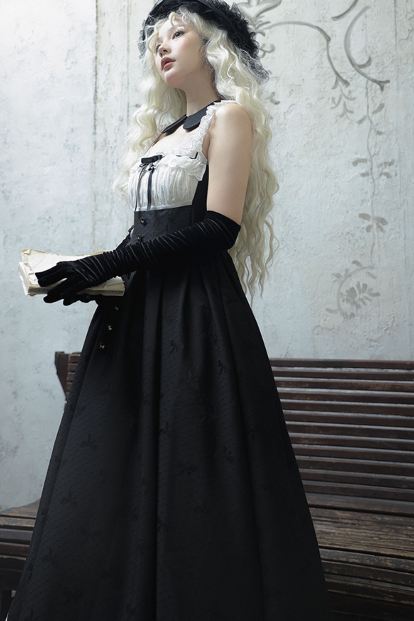 Silent Manner Dark Lolita Princess Jumperskirt + Ribbon Collar Ruffle Jacket