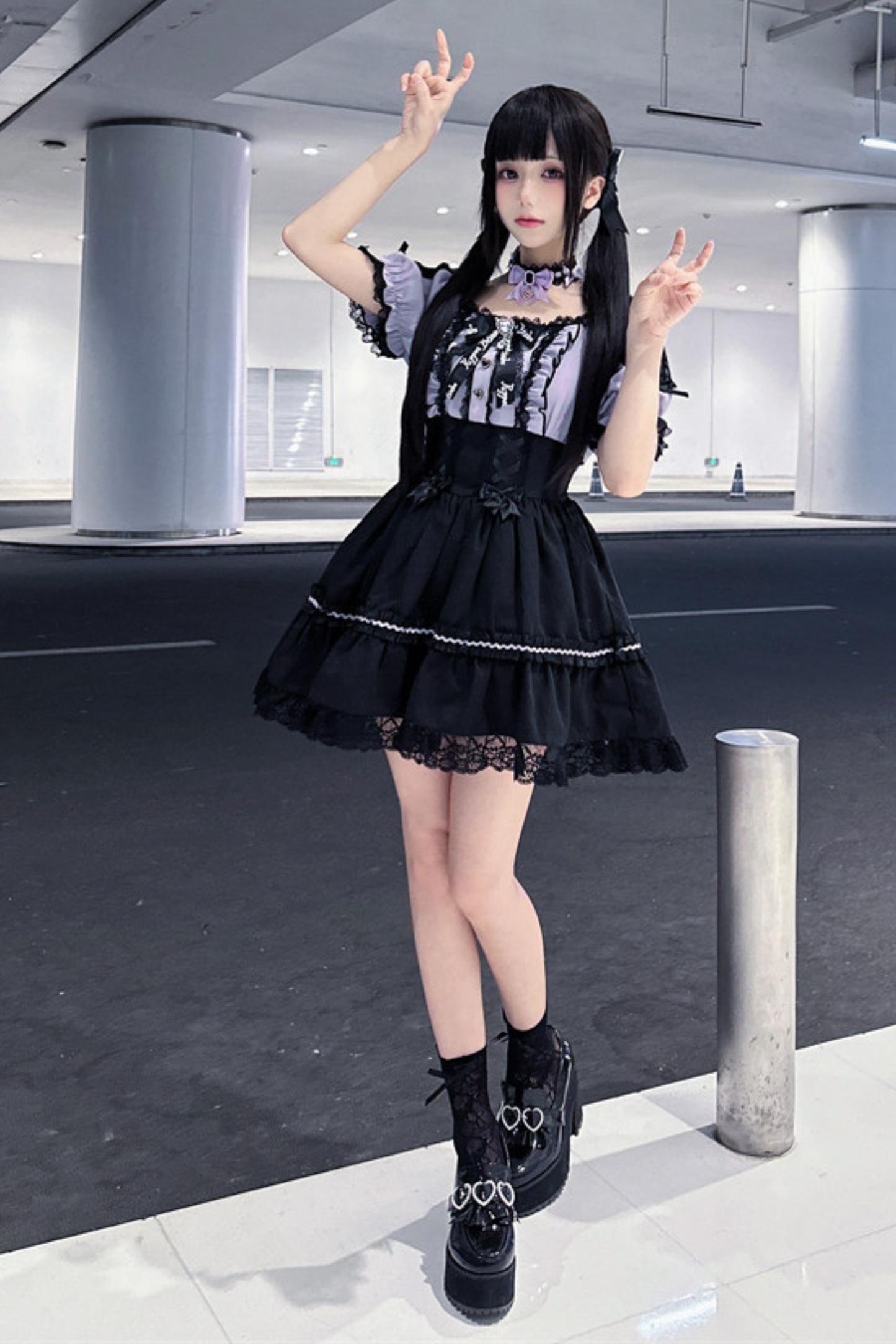 Lila Spitzen-Herz-Kleid + Schleifen-Klammer + Halskette