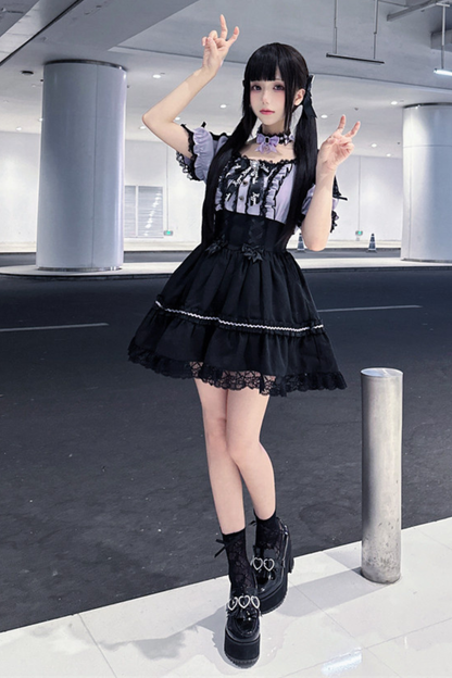 Lila Spitzen-Herz-Kleid + Schleifen-Klammer + Halskette