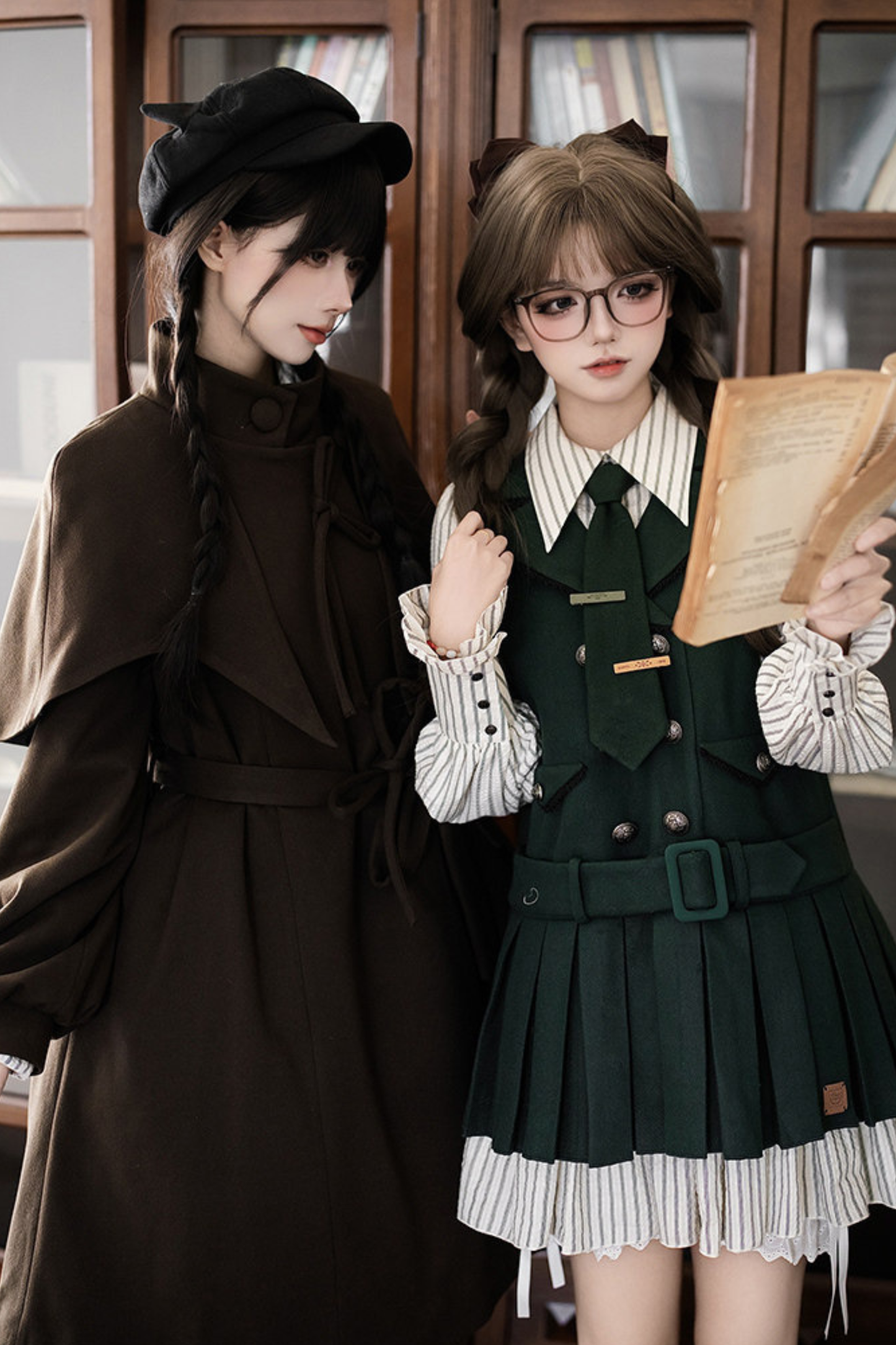 Baker Street Cloak Coat + Striped Dress + Pumpkin Pants + Hat