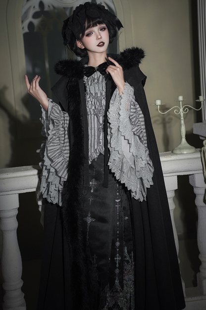 ダークゴシックフリースフードマント