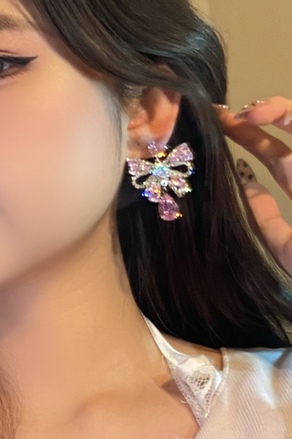 Sweet Love Pink Ribbon Earrings + Feather Hair Clips