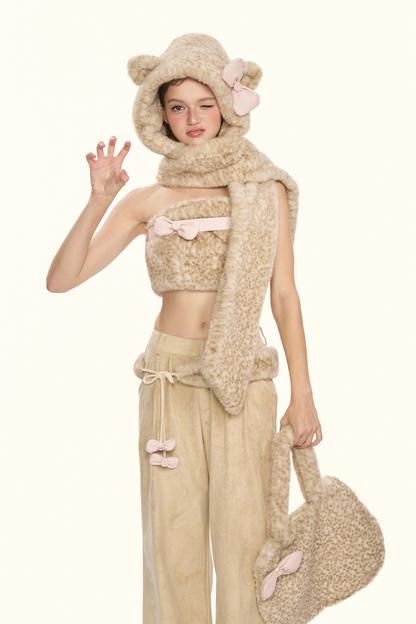 リトルミルクリボンレオパードマフラーハット