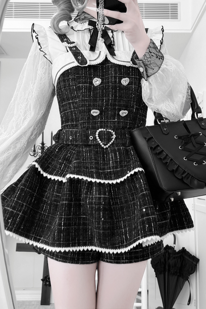 Check Design Suspender Skirt + Pants