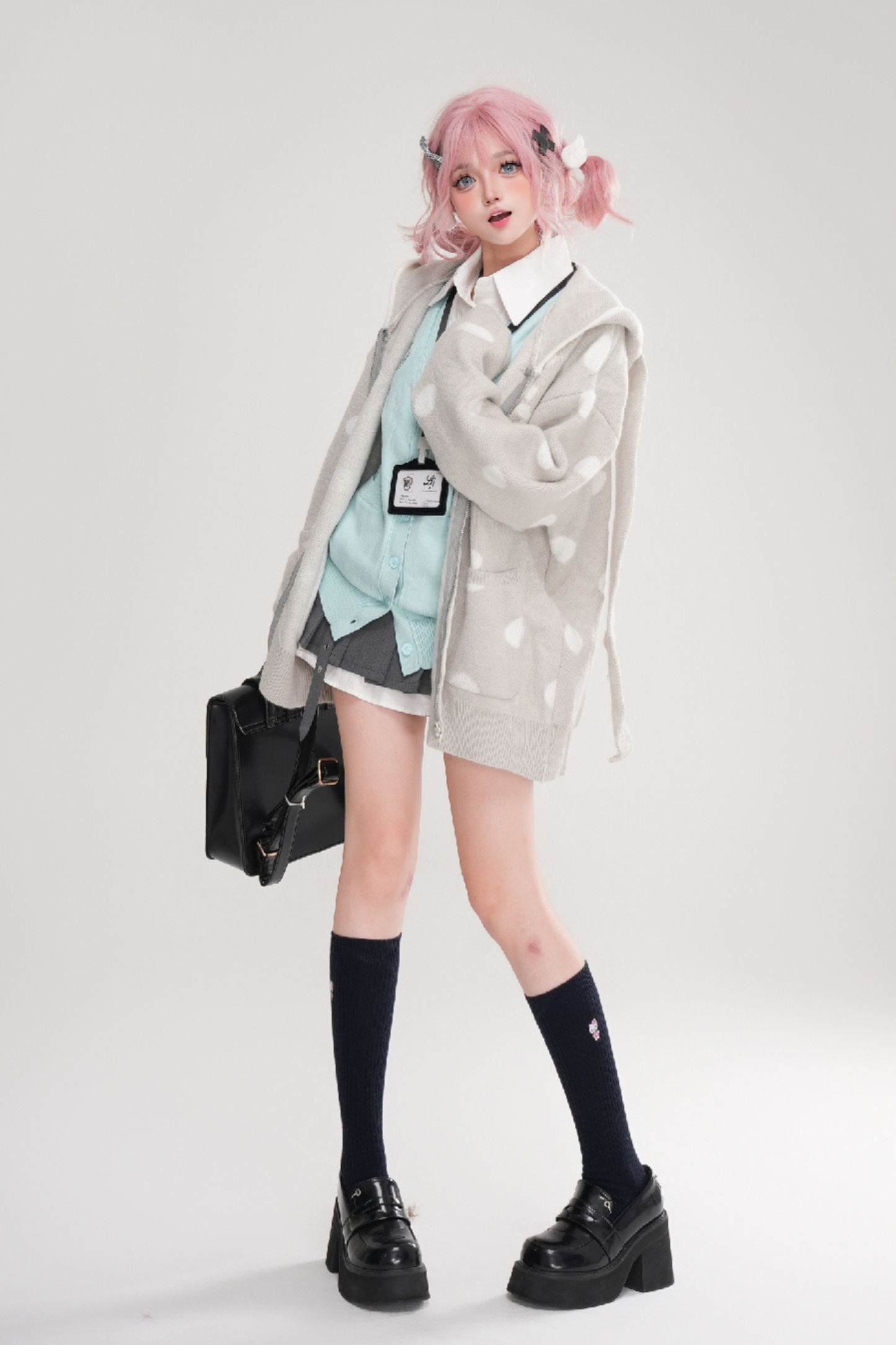 ポルカドットバニーイヤーフードパーカー