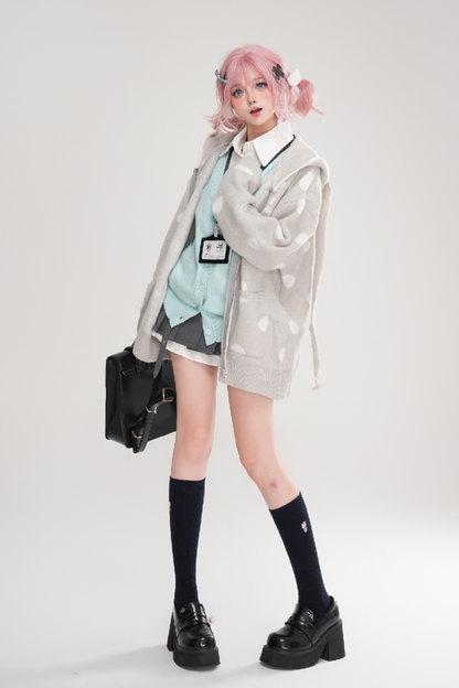 ポルカドットバニーイヤーフードパーカー