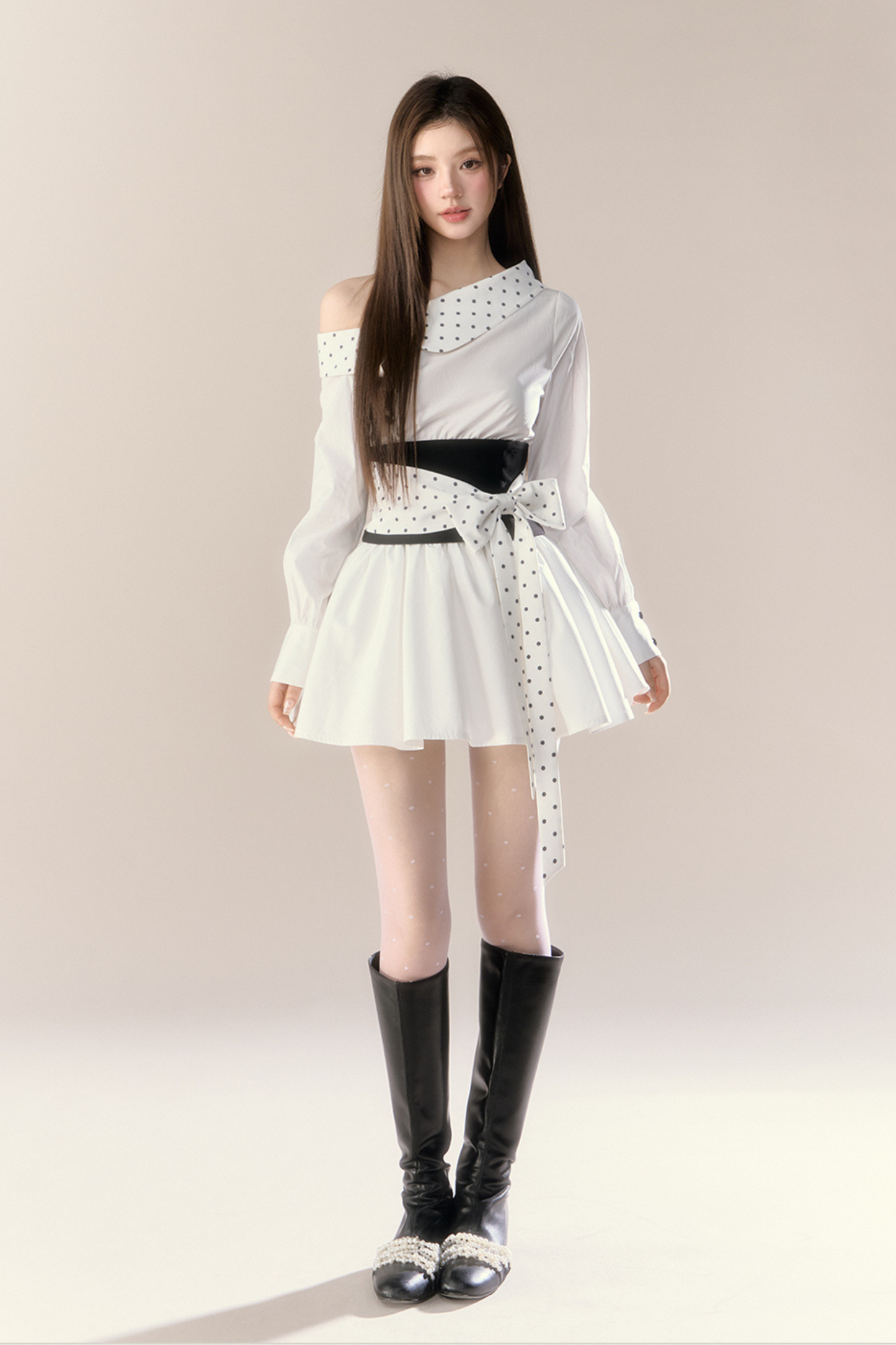 ハートビートシグナルオフショルダーシャツワンピース