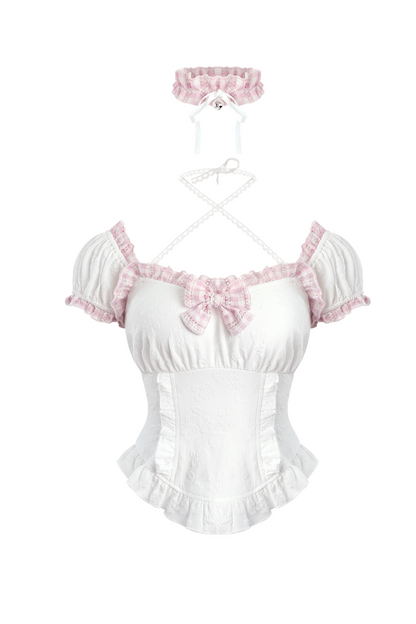 スイートハートトップス+チェック柄サスペンダースカート（襟付き）