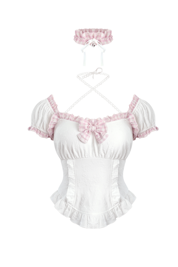 スイートハートトップス+チェック柄サスペンダースカート（襟付き）