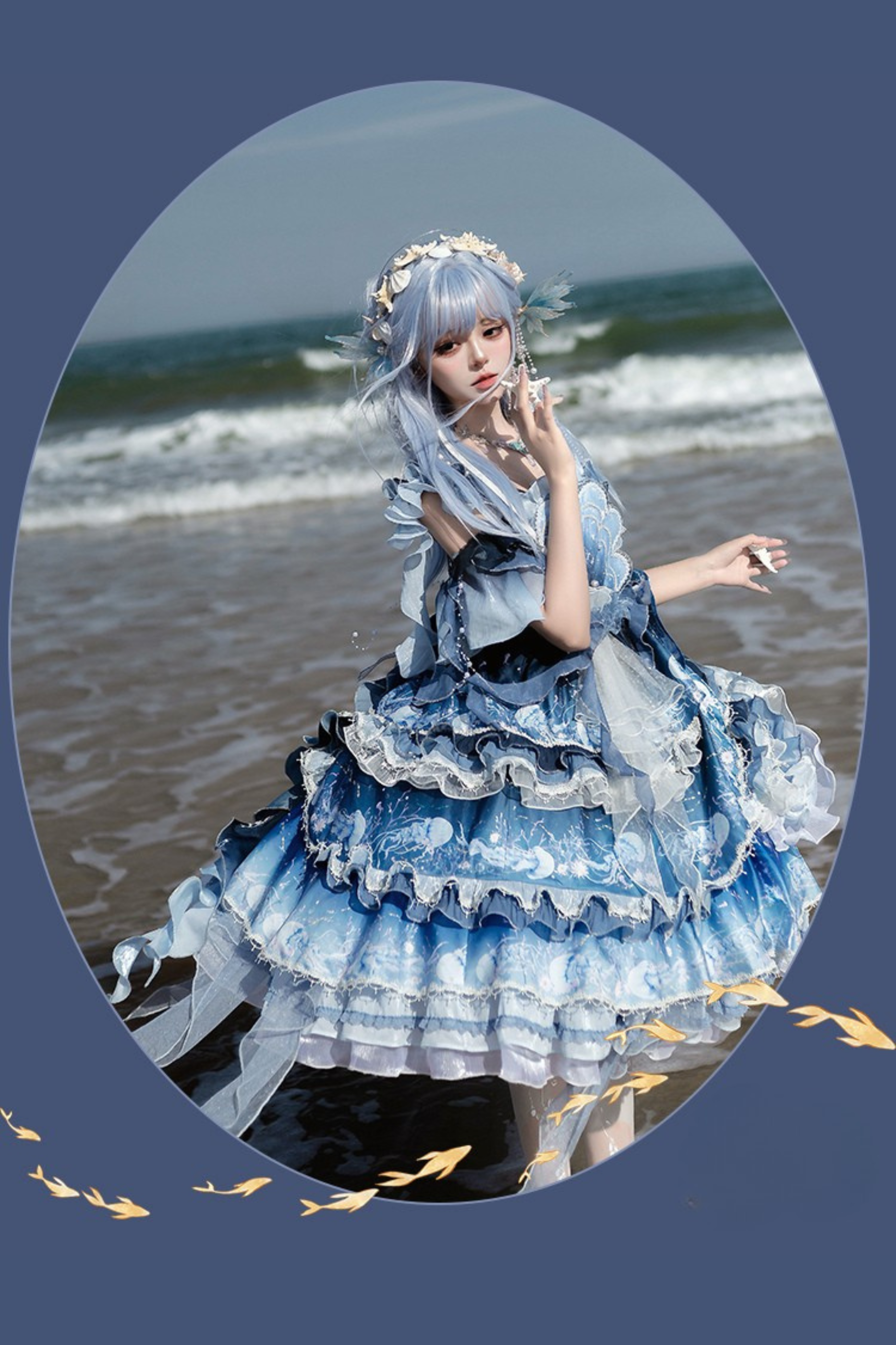 blue jellyfish dress vibrant open legs Where classic elegance meets dreamy ocean vibes. Breath Gradient Classic Lolita JSK 3pc Set Free shipping worldwide! Only $189 includes the dress, choker, and cuffs. Dress*1 (Any of the accessory is not included.) Size (IN) Bust Waist Length S 31.50 Jellyfish Gradient Fantasy Dress +