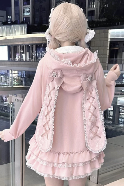 스위트 하트 토끼 후드 프릴 재킷