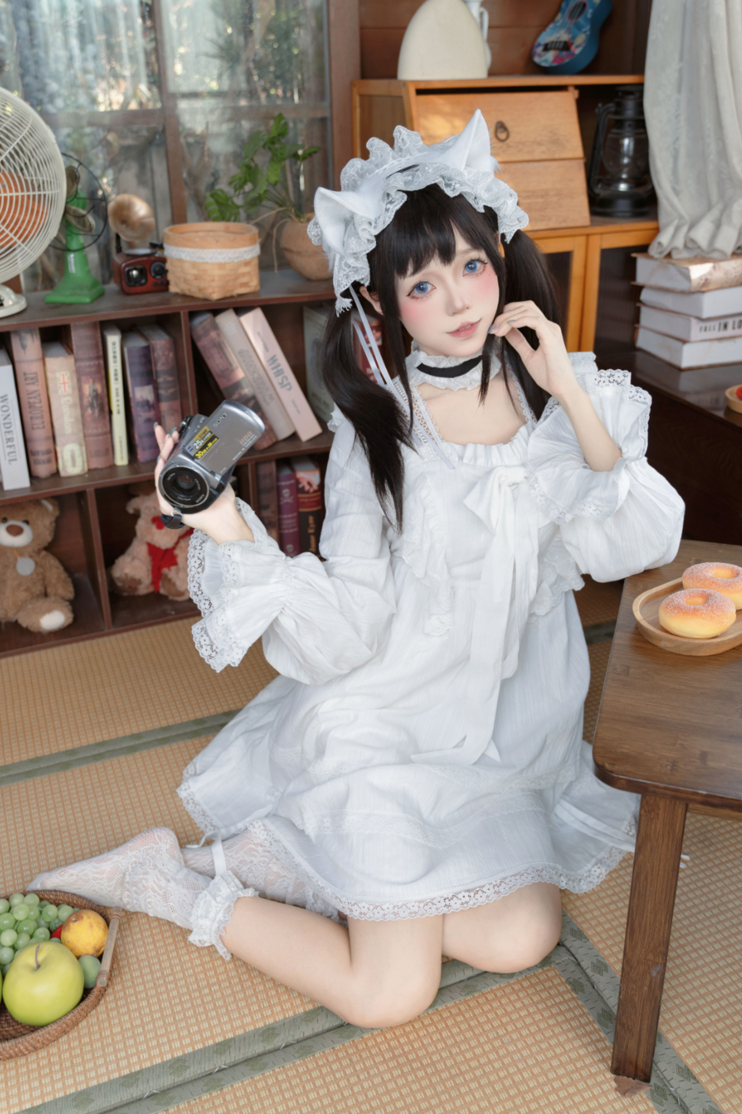 ホワイトレースプリンセスドレス+ヘアバンド