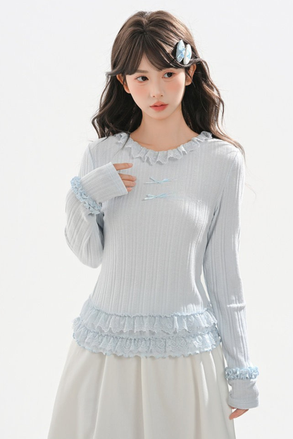 リボンフリルトリムトップス