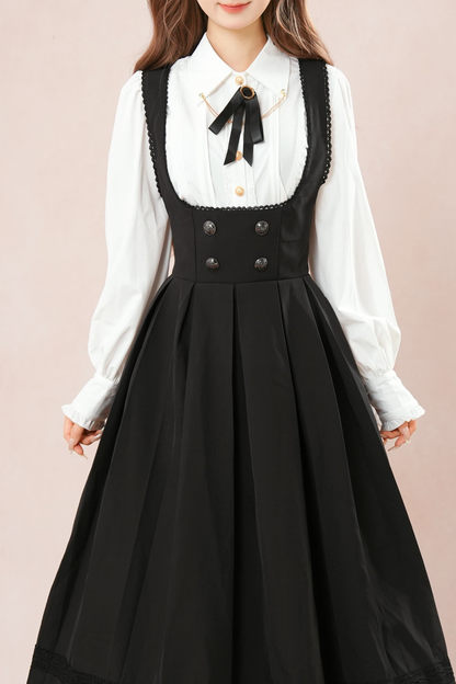 フレンチフレアサスペンダースカート+シャツ