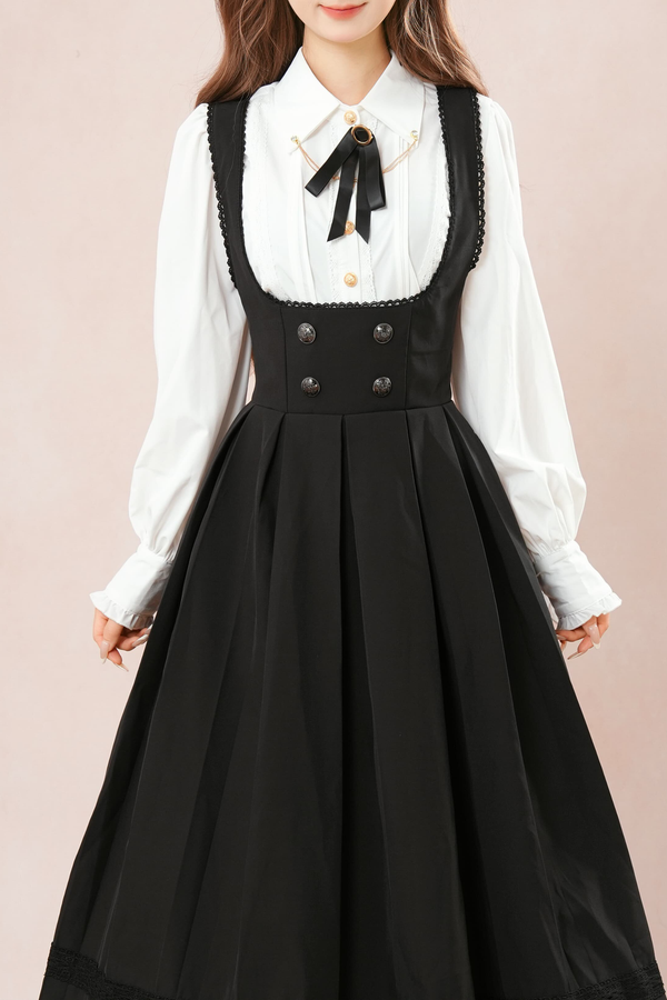 フレンチフレアサスペンダースカート+シャツ