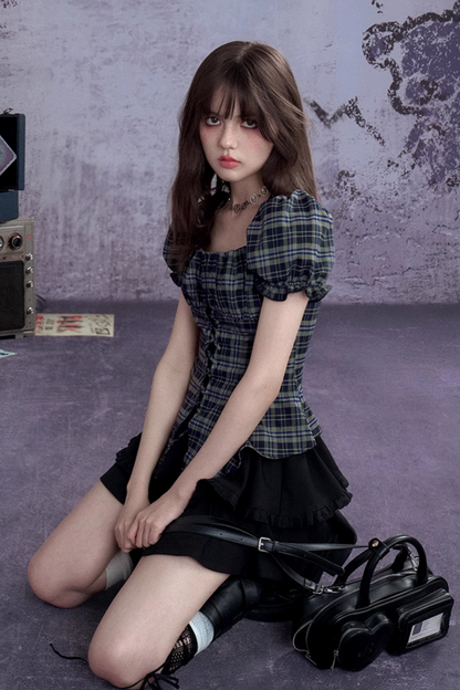 ヴィンテージグリーンチェックトップス