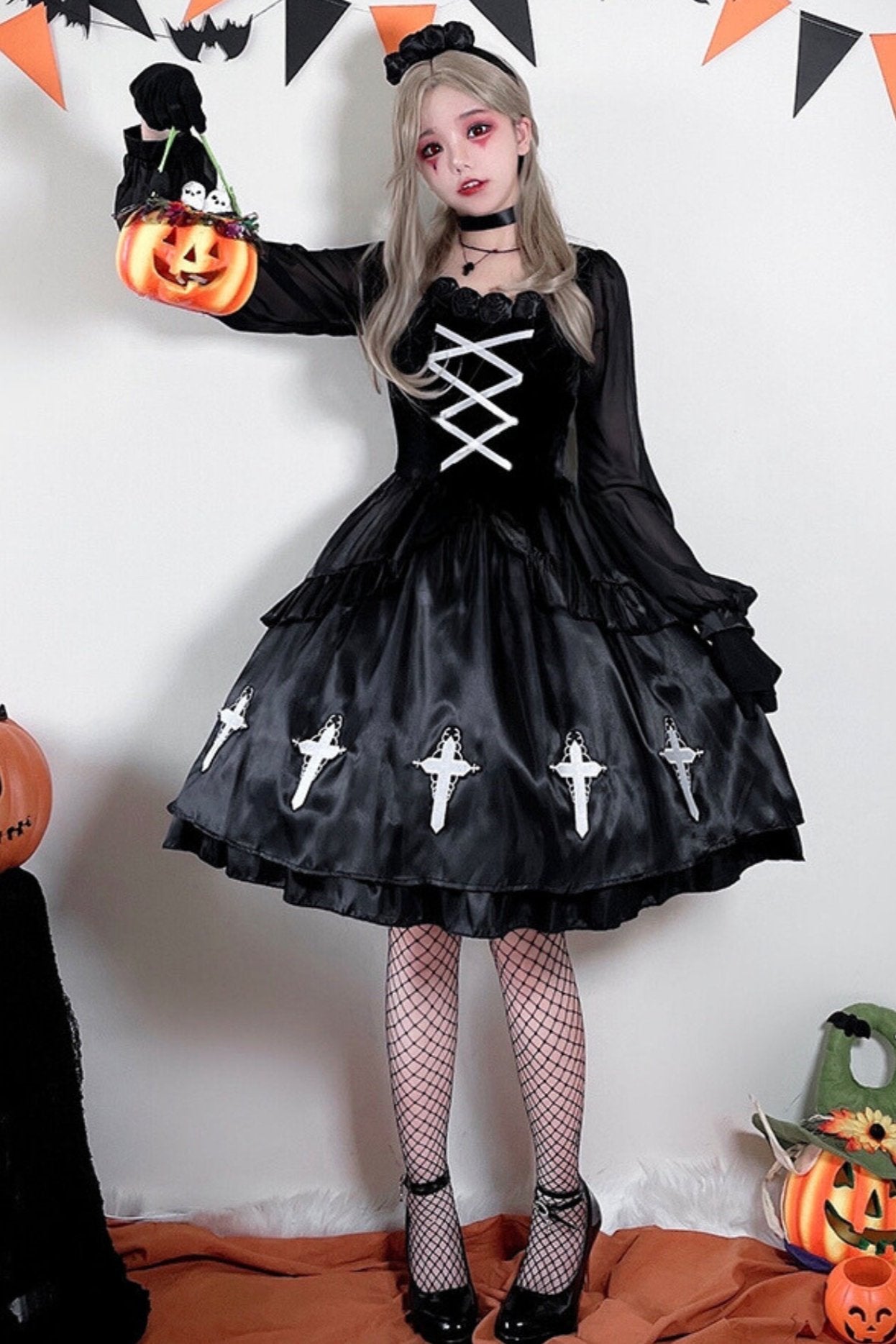 Gothic Cross Black Cosplay Dress