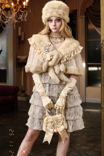 ナイトパーティーゴシックファーショール+ハット+ブローチ