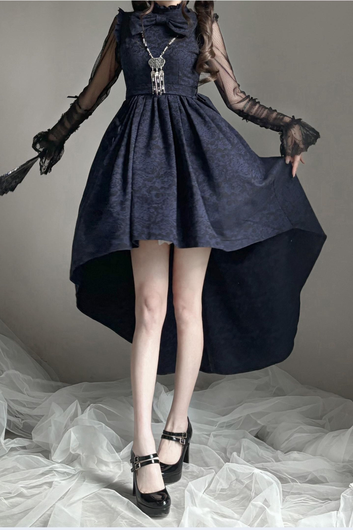 Sleeveless Fishtail Elegant Dress + Sheer Top