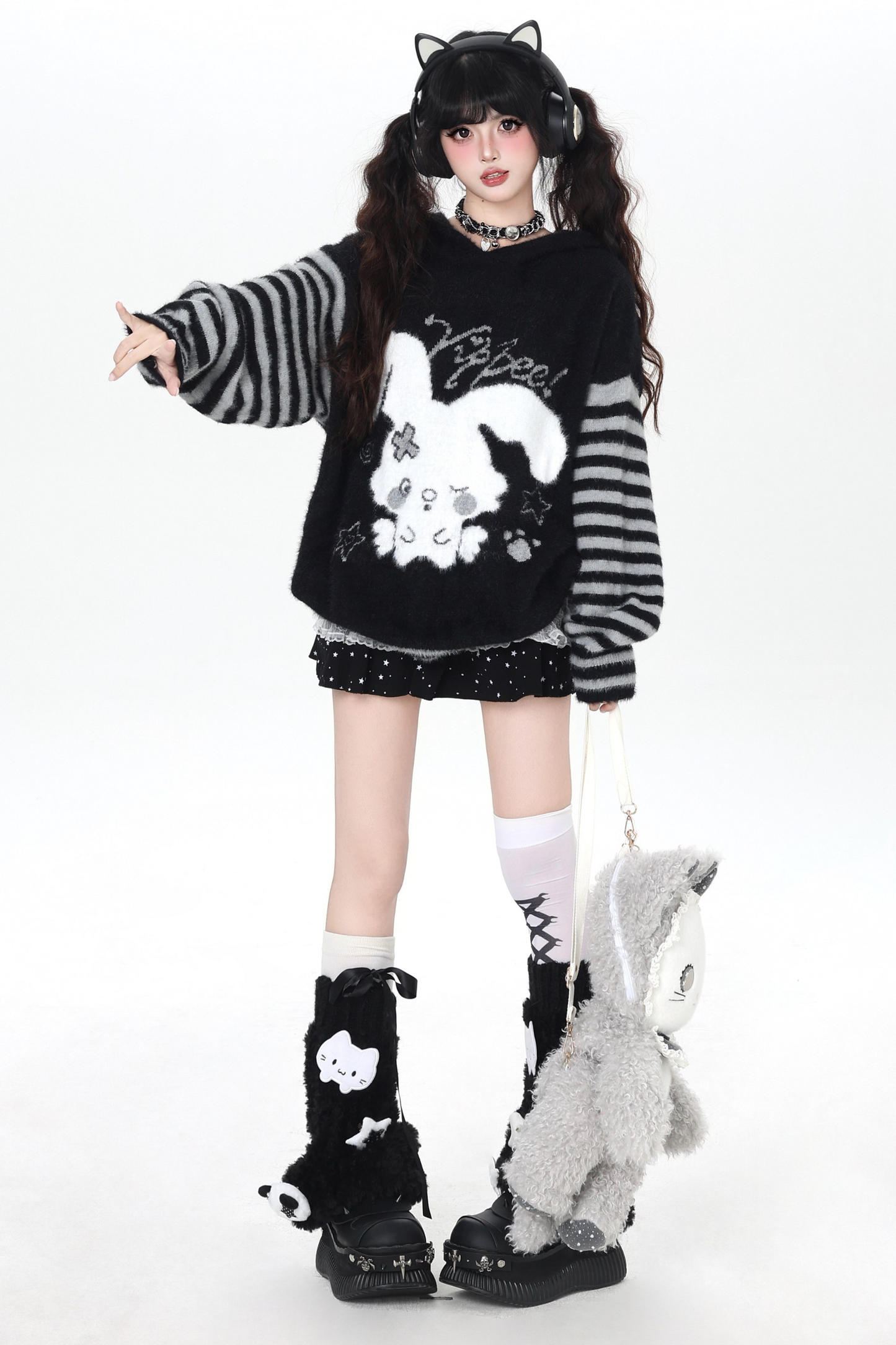 バニーボーダーフードニット