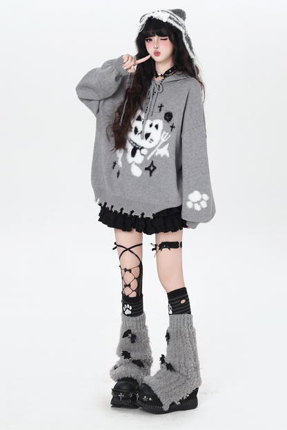 ナイトダークキャットルーズフードニット