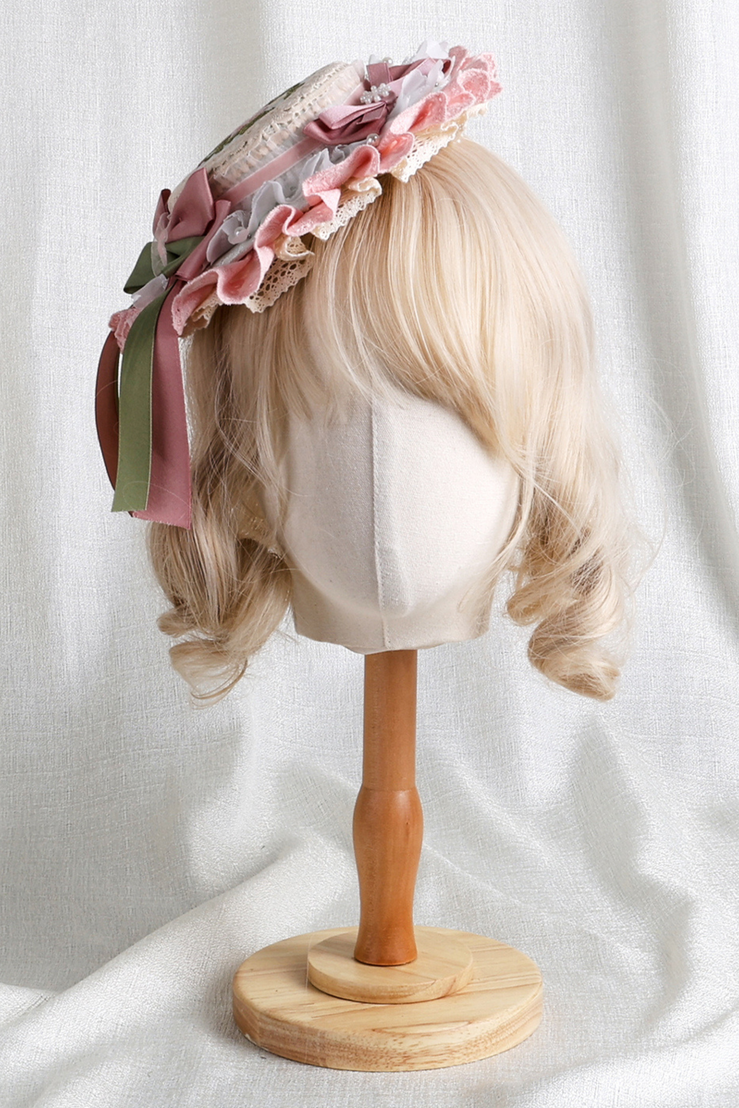 カントリーブーケロリータボンネット+フラットハット+クリップハット+ヘアバンド