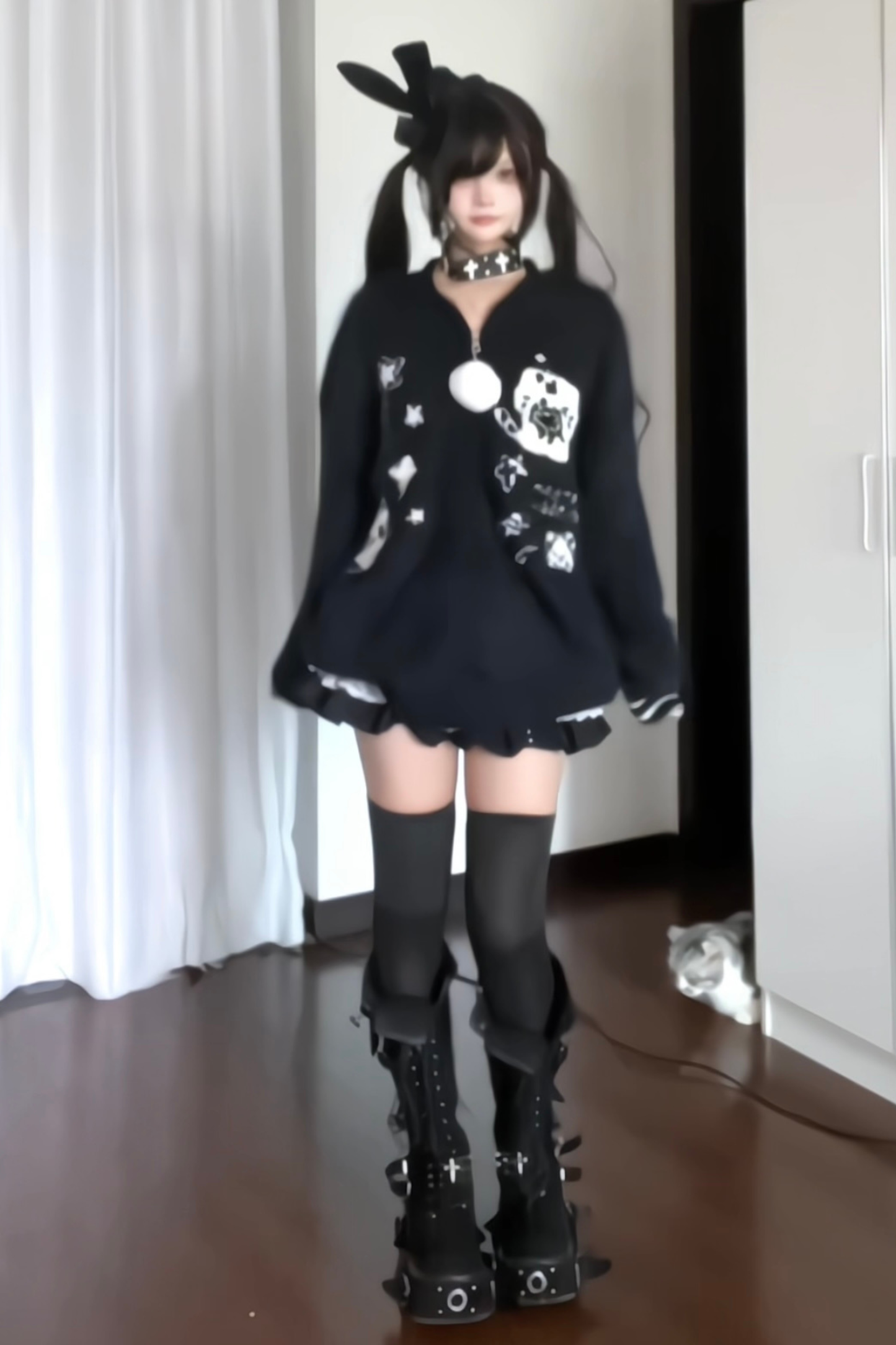 ラビットフードイラストパーカー