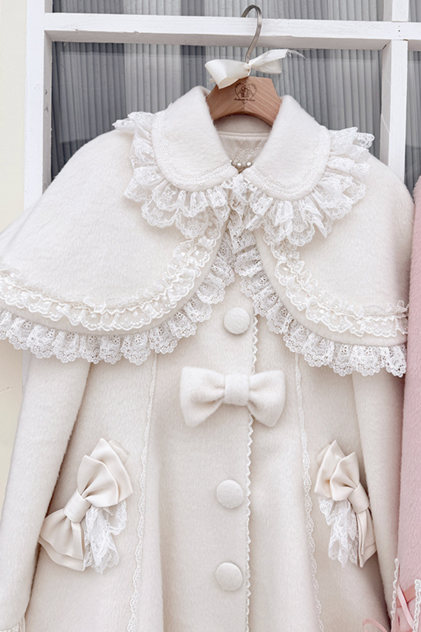 Ribbon Girly Lace Flare Coat + Frilled Cape