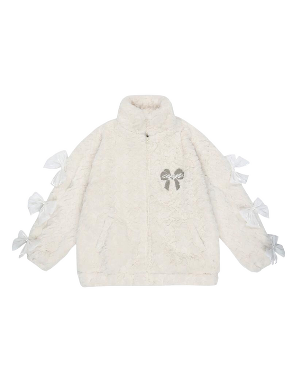 Design ribbon loose furry lamb's wool coat