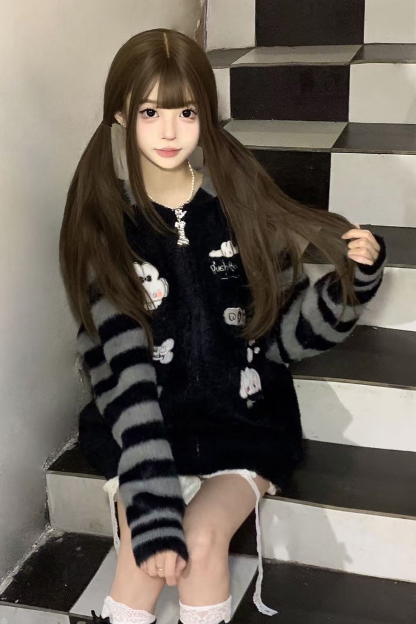 Rabbit Striped Hooded Cardigan