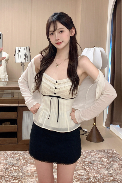 スウィートレースリボンキャミソールトップス＋ショートパンツ