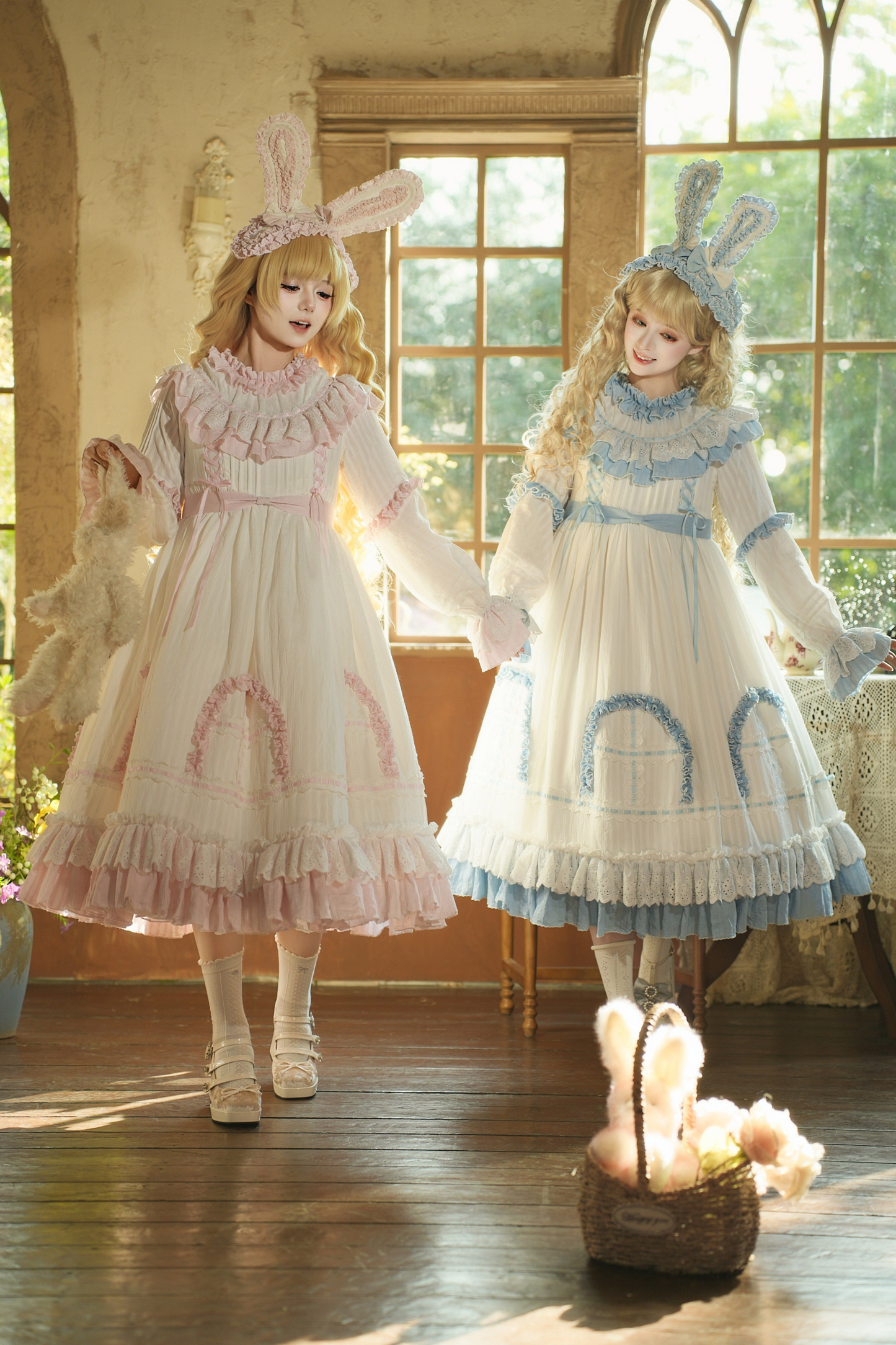 ラビットツインブルーロリータドレス+ラビットヘアバンド