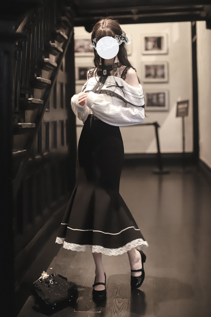 リボンニットオフショル＋マーメイドスカート＋ショートスカート＋リボン