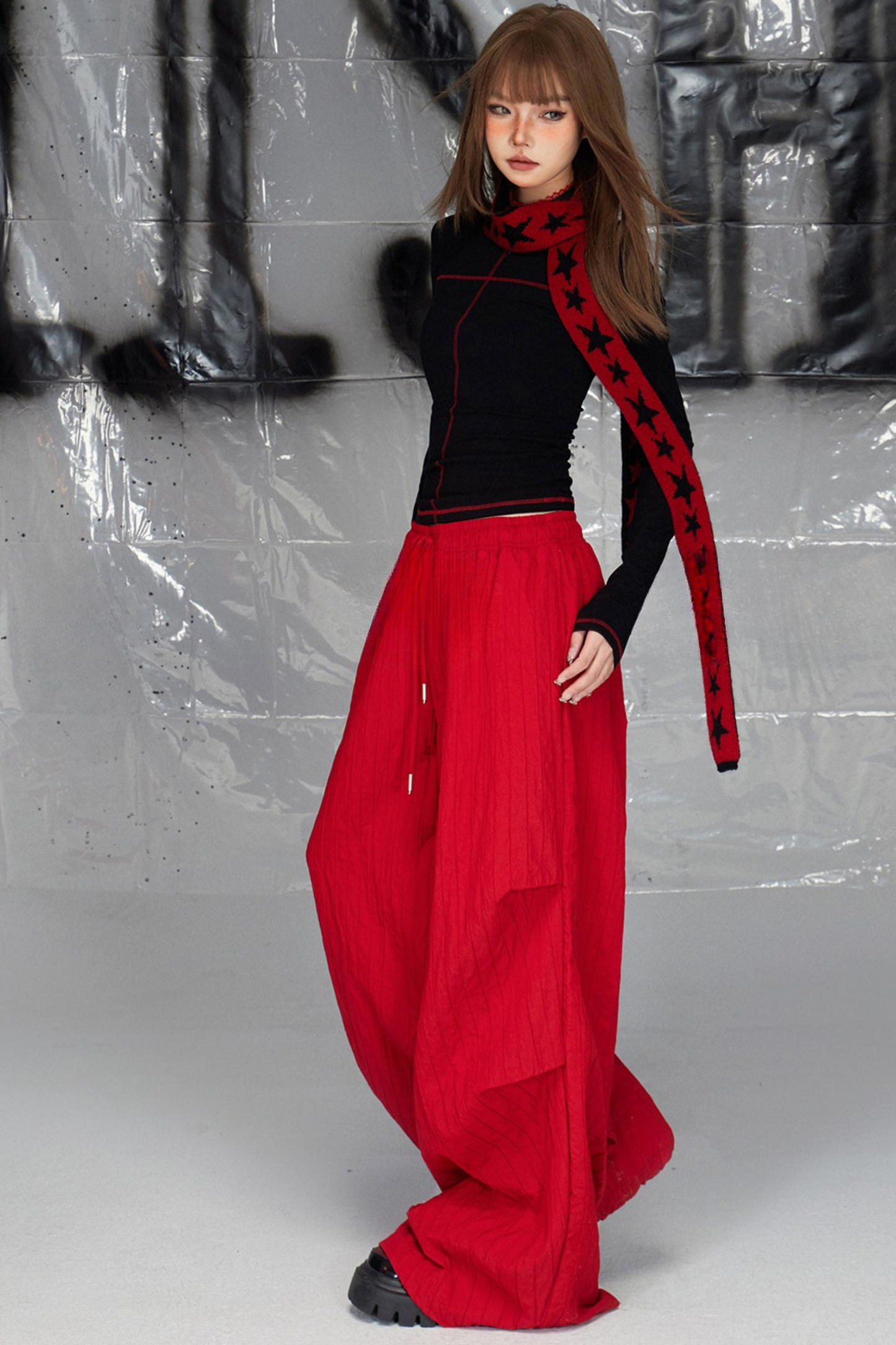 Red loose casual pants