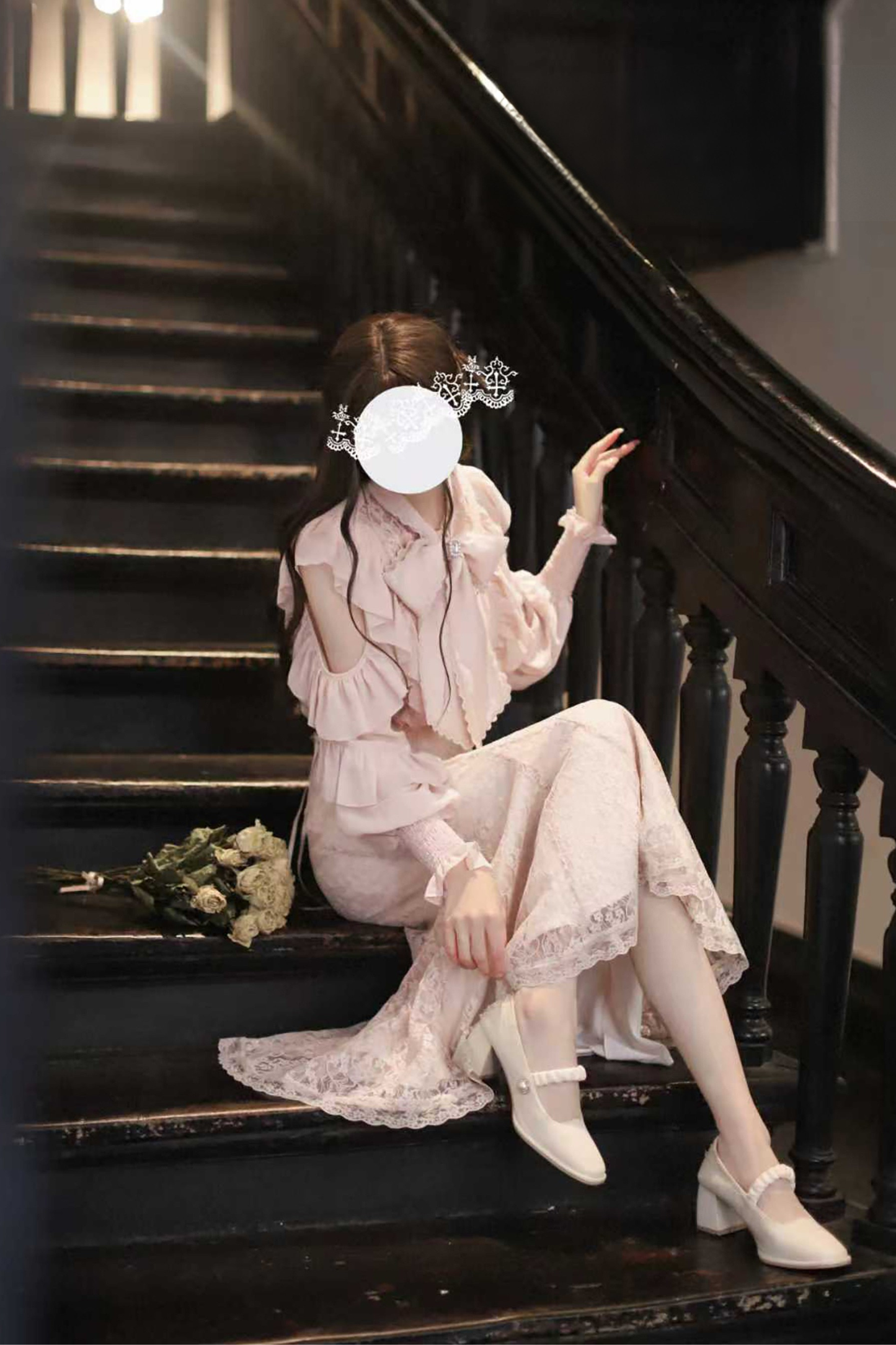 エレガントクリアシフォンビッグリボンシャツ+マーメイドスカート