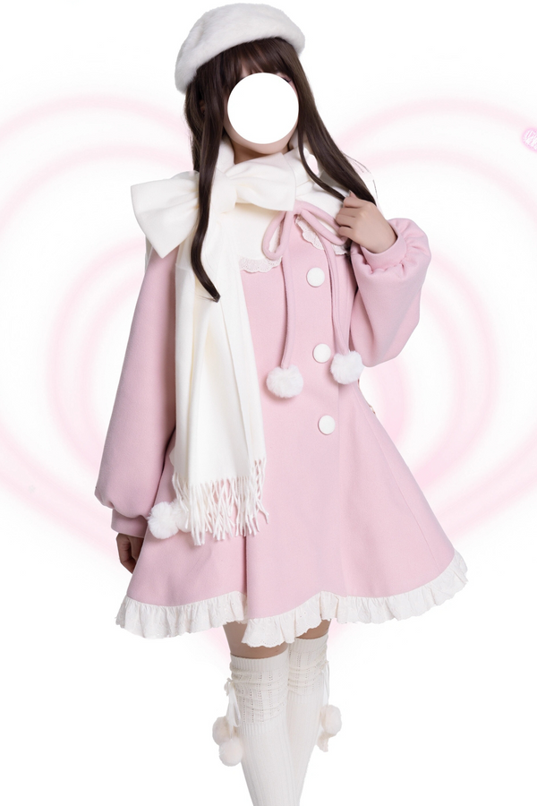 【予約商品】ガーリーエレガントコリアンスタイルスカーフウールコート