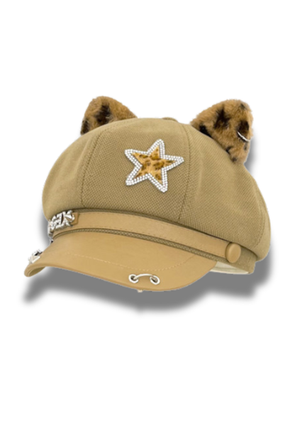 Studded Leather Cat Ear Beret