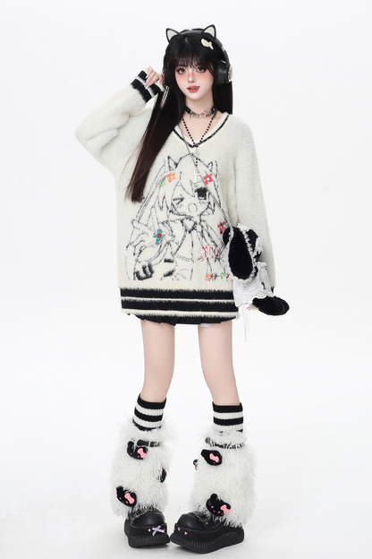 ミンクファーVネックルーズセーター