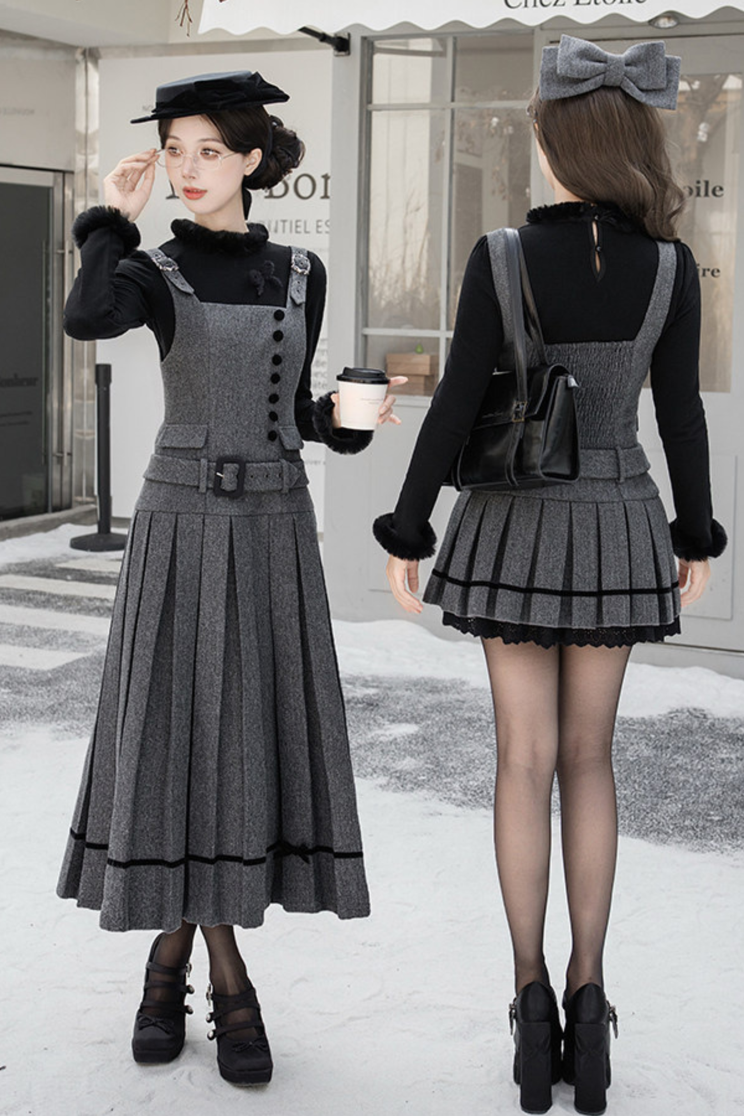 エレガントデイリーベストドレス+リボンヘアアクセサリー