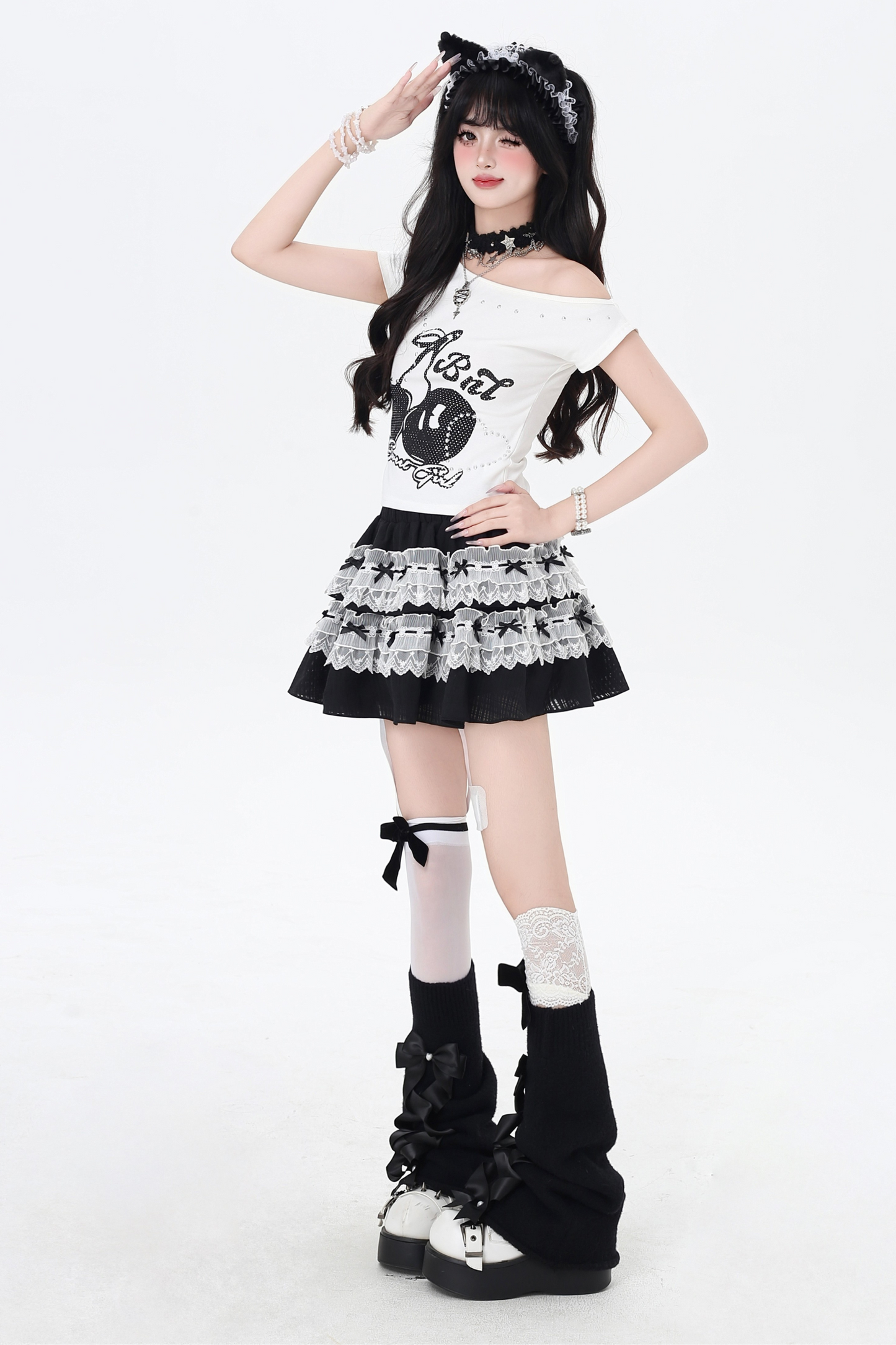 レース地雷デザインケーキスカート