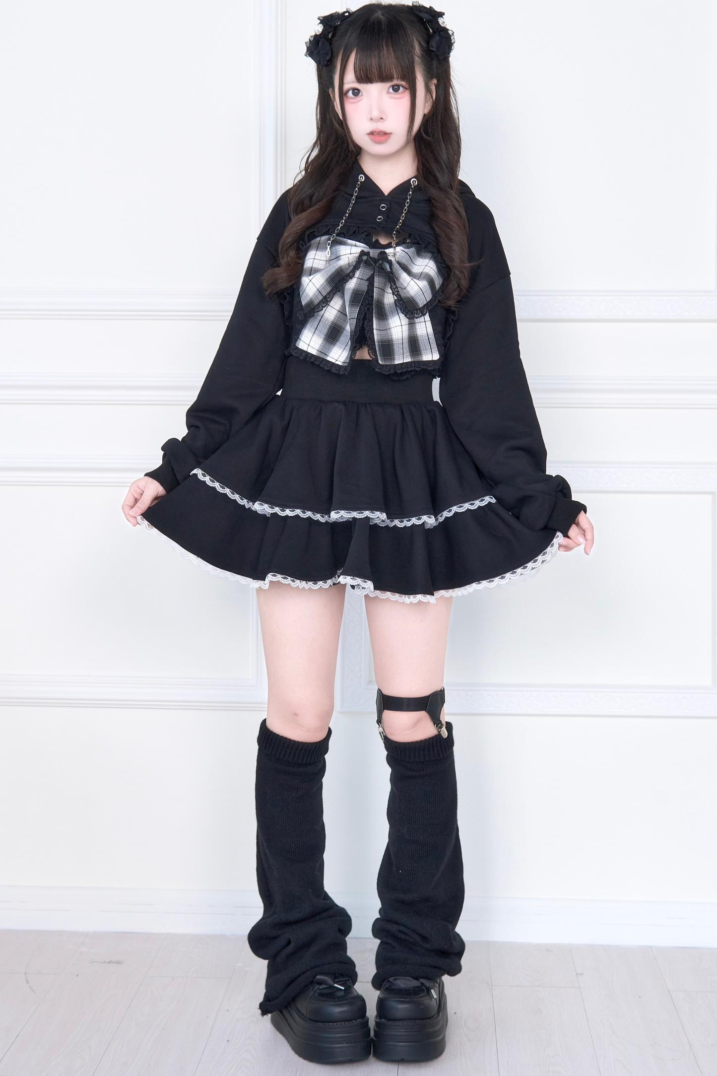 リボンベスト+ショートスウェット