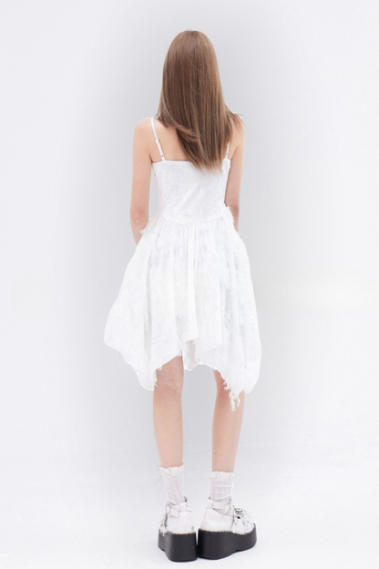 White Irregular Suspender Dress