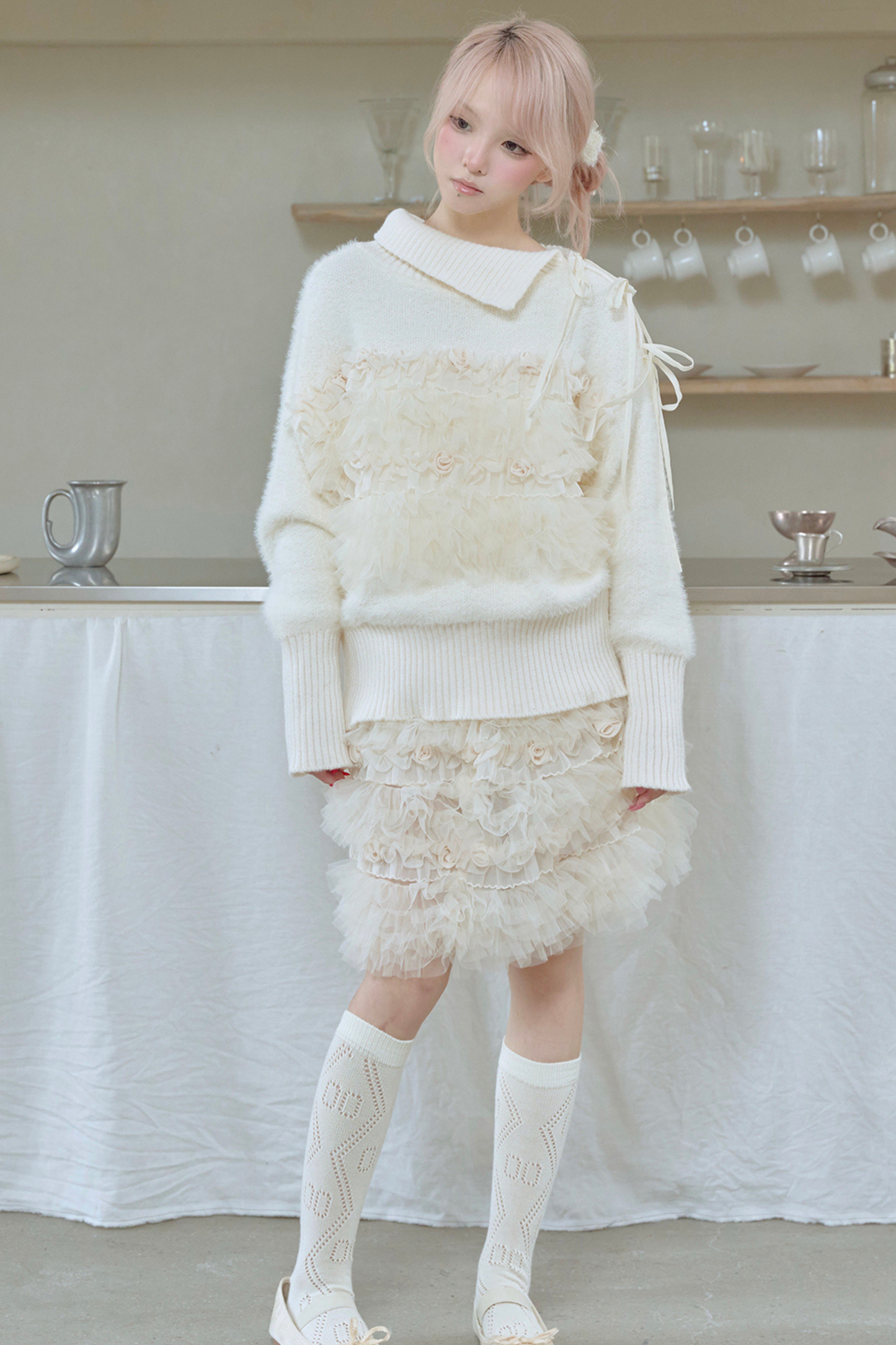 ローズメッシュレイヤードスカート