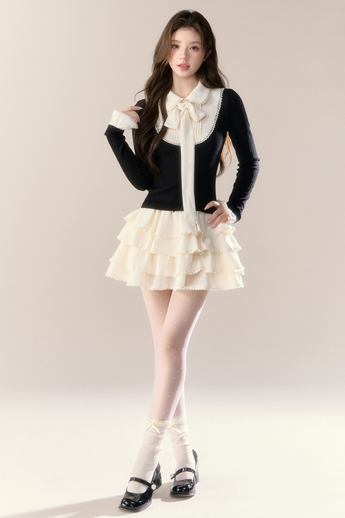 フレンチカレッジトップス+ティアードスカート